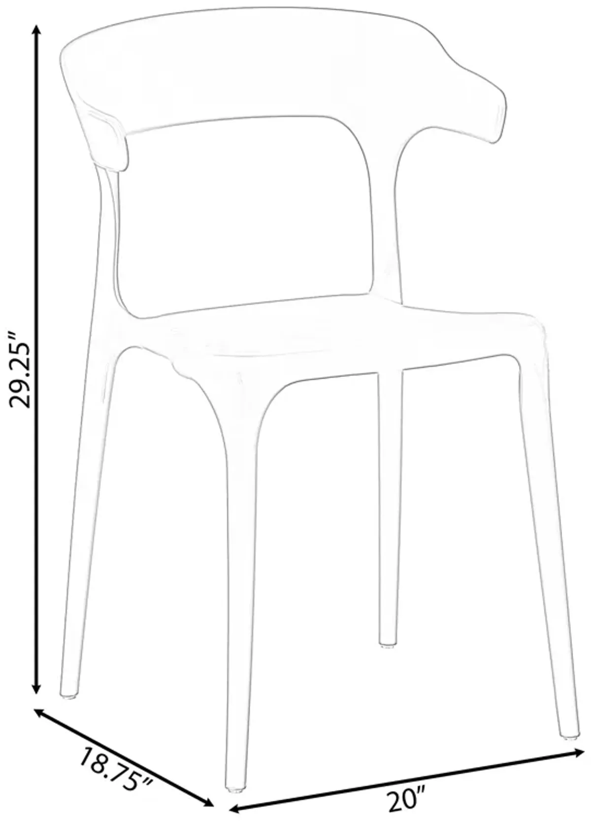 Modern Plastic Outdoor Dining Chair with Open U Shaped Back, Red