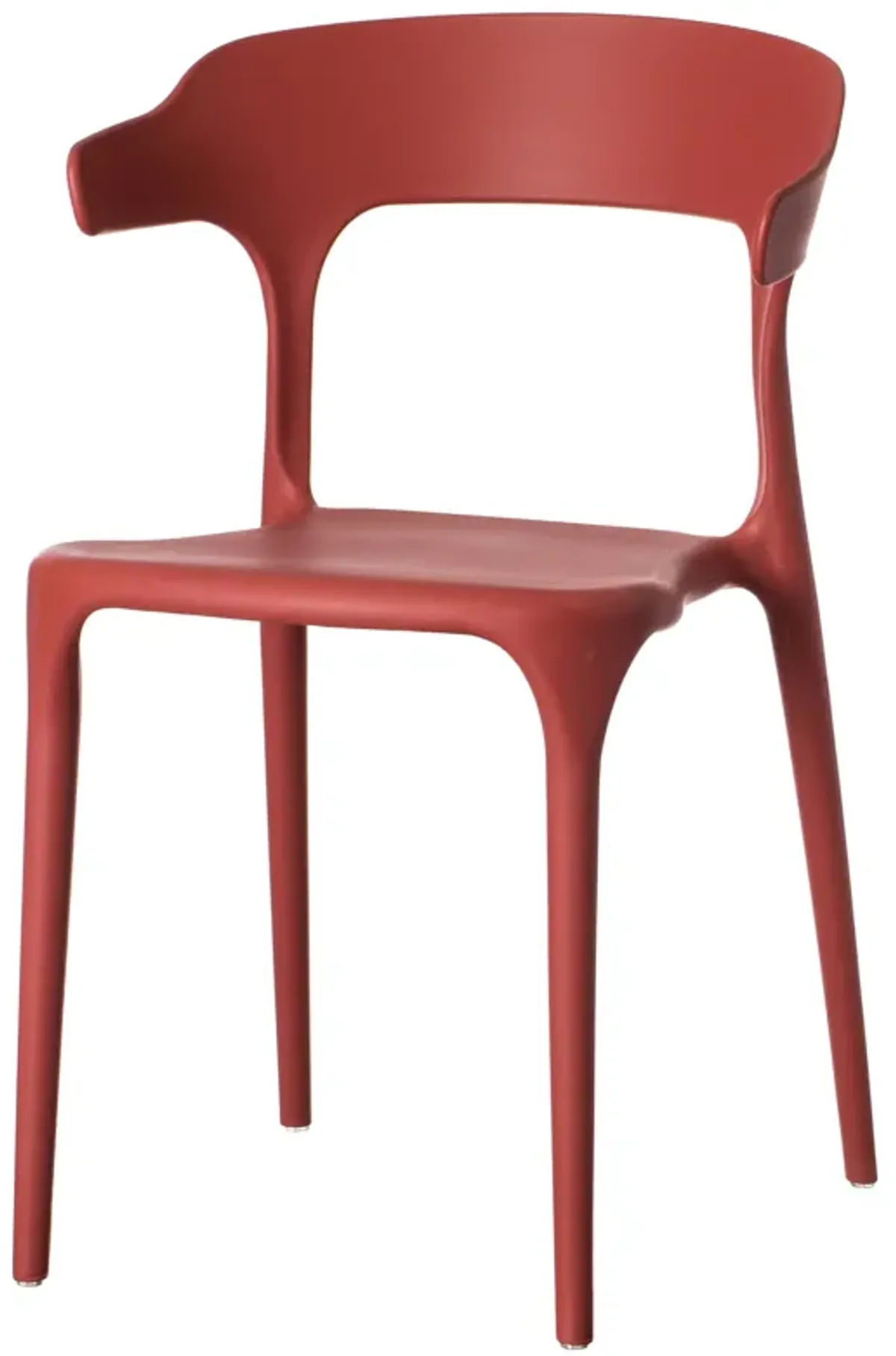 Modern Plastic Outdoor Dining Chair with Open U Shaped Back, Red