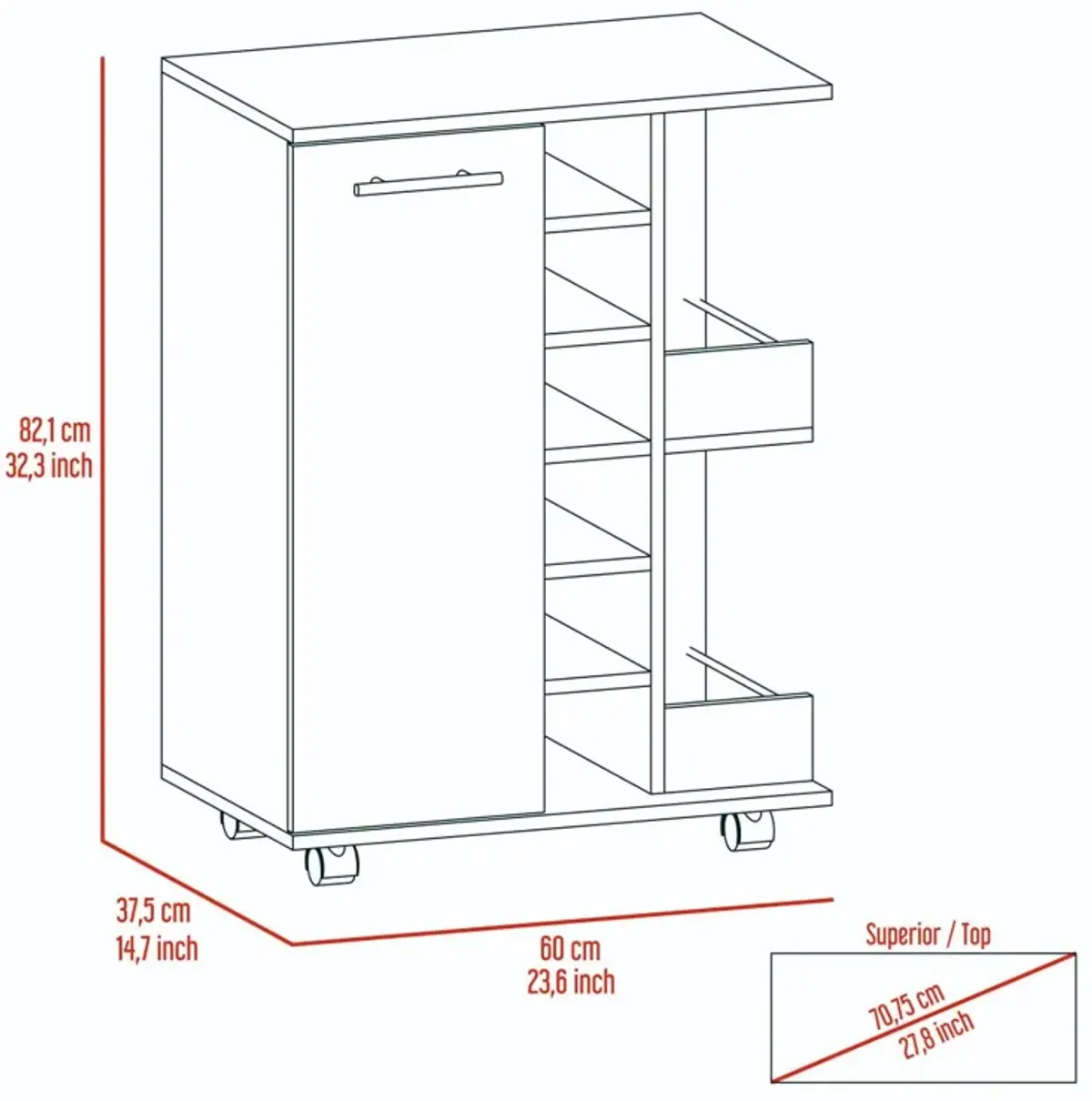 Bartlet 2-Shelf 6-Bottle Bar Cart With Division Black Wengue