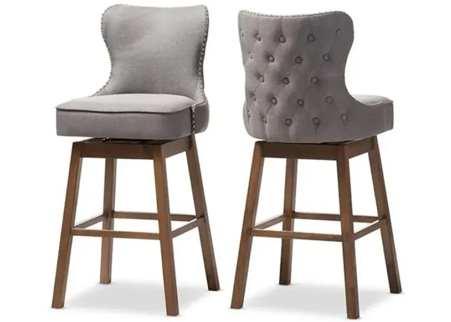 Grey Fabric ButtonTufted Upholstered 2Piece Swivel Barstool Set by