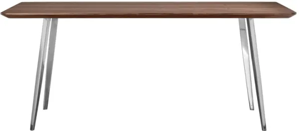 Hle 71 Inch Dining Table, Rectangular Walnut Brown Wood Top, Steel Legs - Benzara