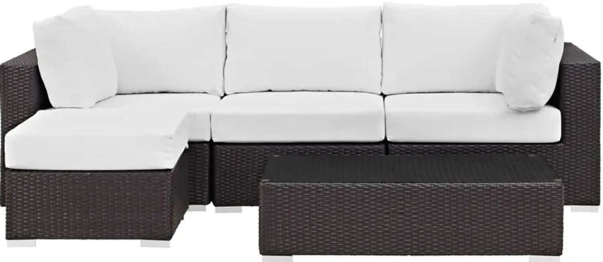 Convene Outdoor Sectional Set - Durable Rattan Weave, Weather-Resistant Cushions, Versatile & Stylish - Includes Armless Chair, Coffee Table, Ottoman, Corner Chairs.