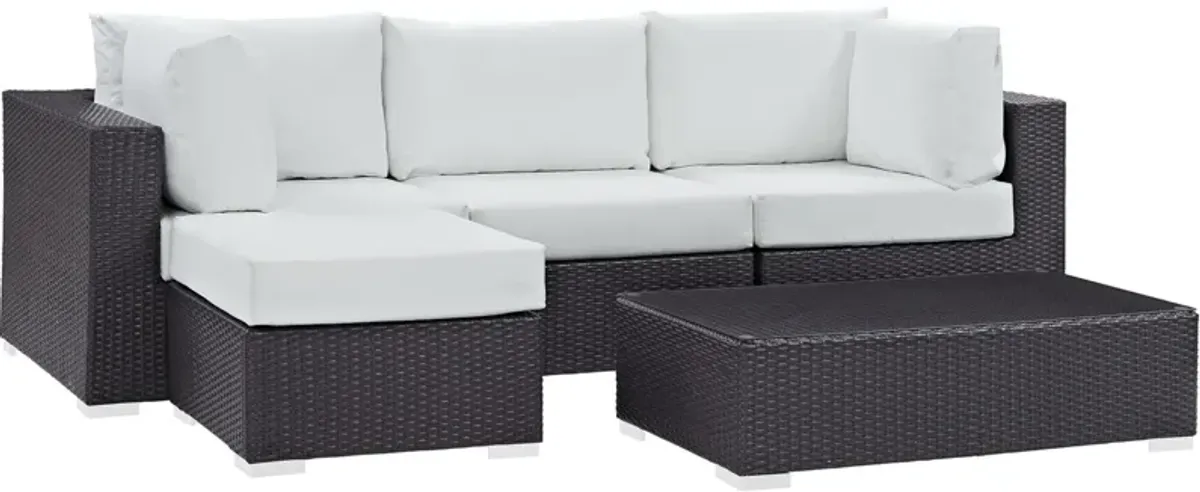 Convene Outdoor Sectional Set - Durable Rattan Weave, Weather-Resistant Cushions, Versatile & Stylish - Includes Armless Chair, Coffee Table, Ottoman, Corner Chairs.