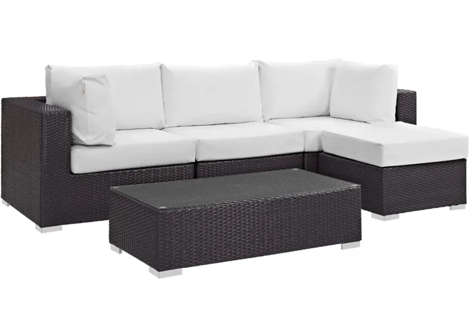 Convene Outdoor Sectional Set - Durable Rattan Weave, Weather-Resistant Cushions, Versatile & Stylish - Includes Armless Chair, Coffee Table, Ottoman, Corner Chairs.