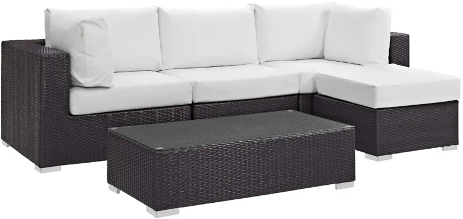 Convene Outdoor Sectional Set - Durable Rattan Weave, Weather-Resistant Cushions, Versatile & Stylish - Includes Armless Chair, Coffee Table, Ottoman, Corner Chairs.