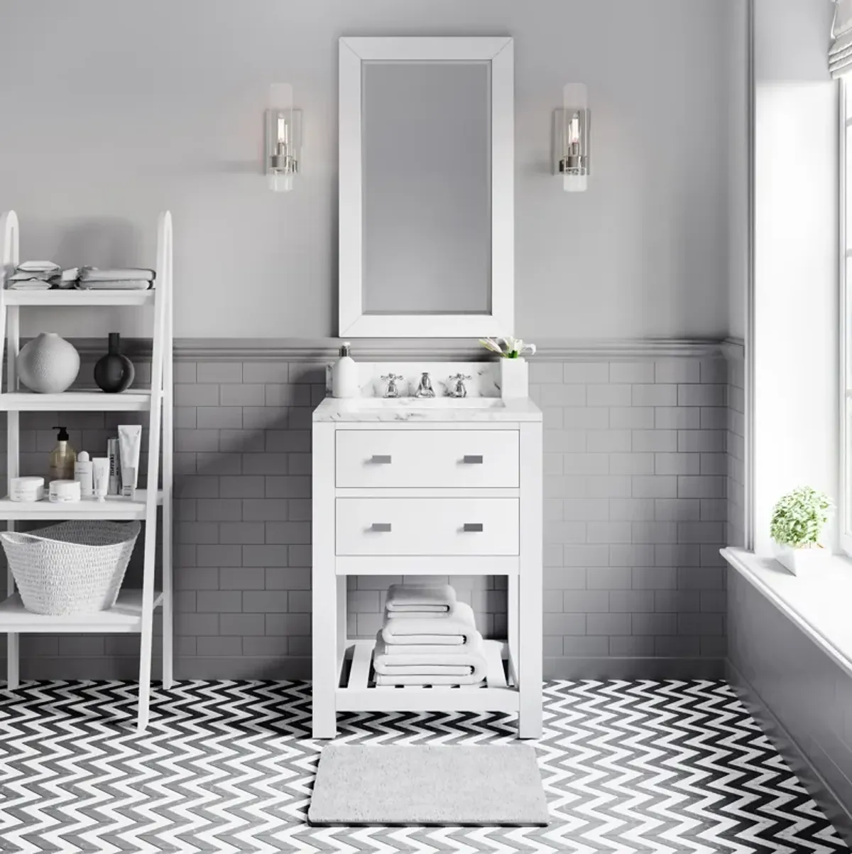Madalyn 24 In. Single Sink Carrara White Marble Countertop Bath Vanity in Pure White