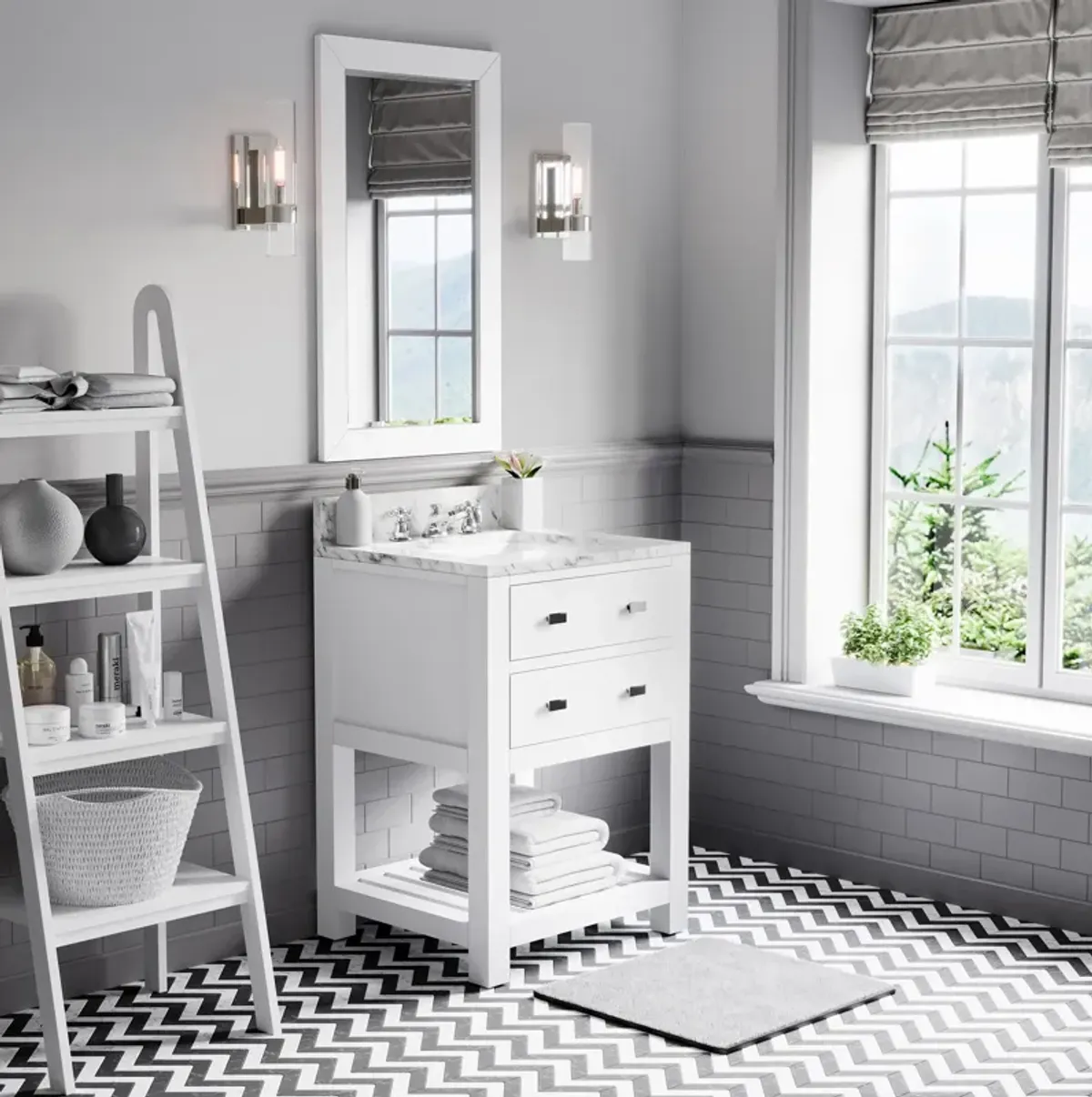 Madalyn 24 In. Single Sink Carrara White Marble Countertop Bath Vanity in Pure White
