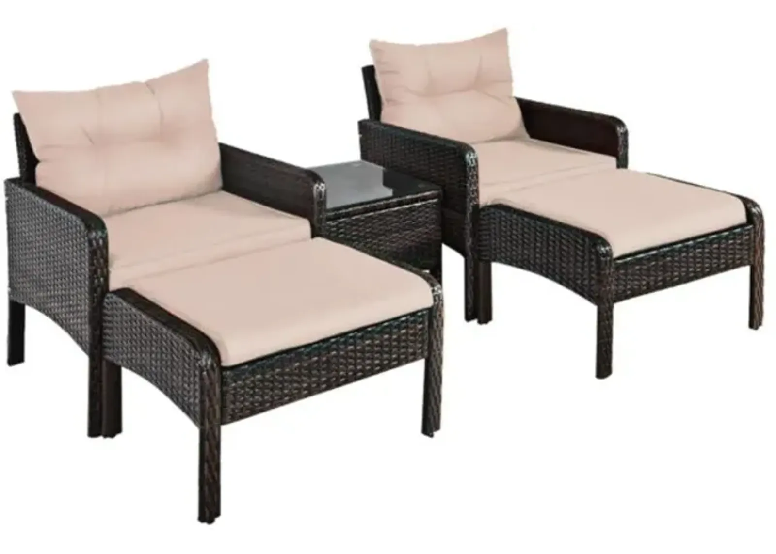 Hivvago 5 Pieces Patio Rattan Sofa Ottoman Furniture Set with Cushions