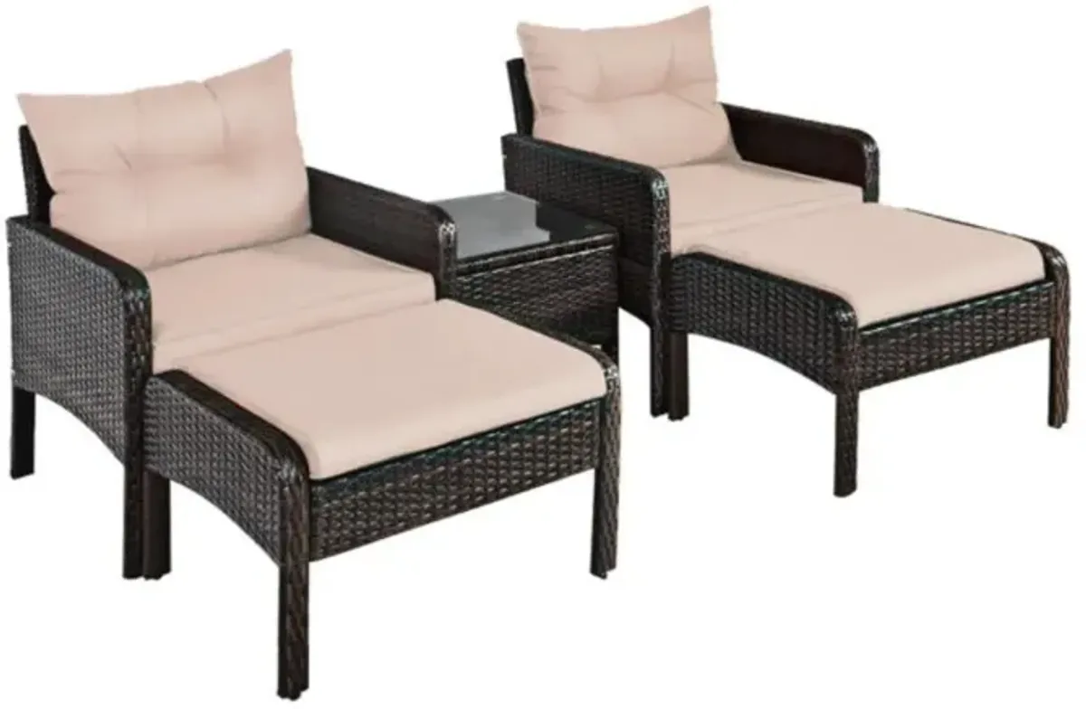 Hivvago 5 Pieces Patio Rattan Sofa Ottoman Furniture Set with Cushions