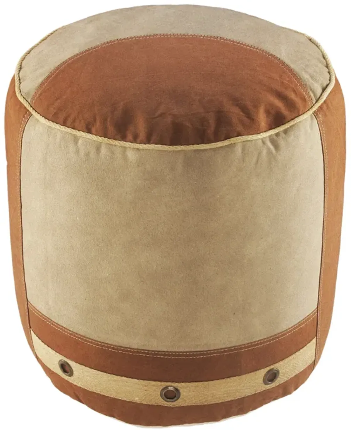 Hivvago 16 Inch Tan Cotton Cylinder Striped Pouf Ottoman