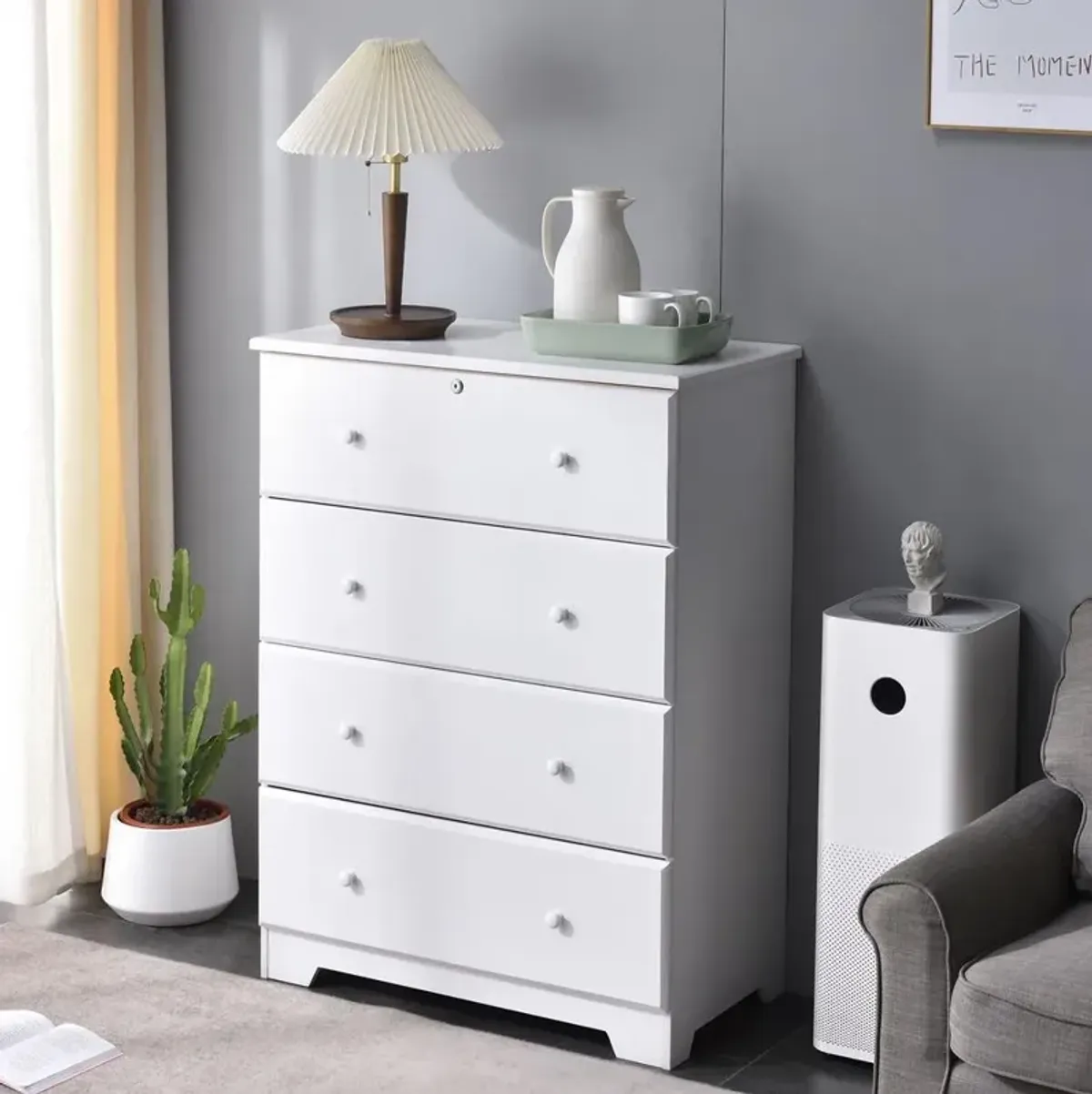 Better Home Products Isabela Solid Pine Wood 4 Drawer Chest Dresser in White