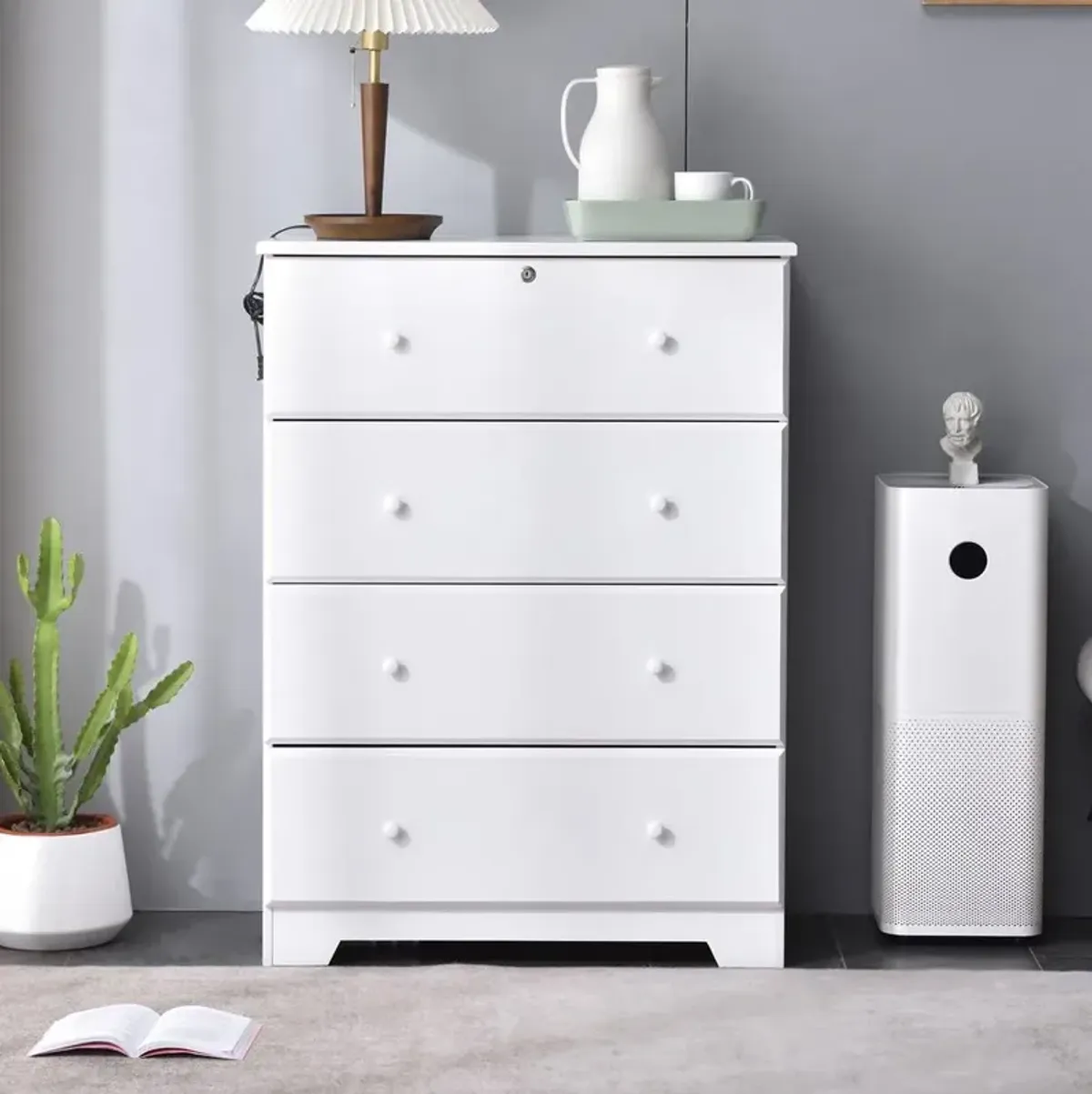 Better Home Products Isabela Solid Pine Wood 4 Drawer Chest Dresser in White