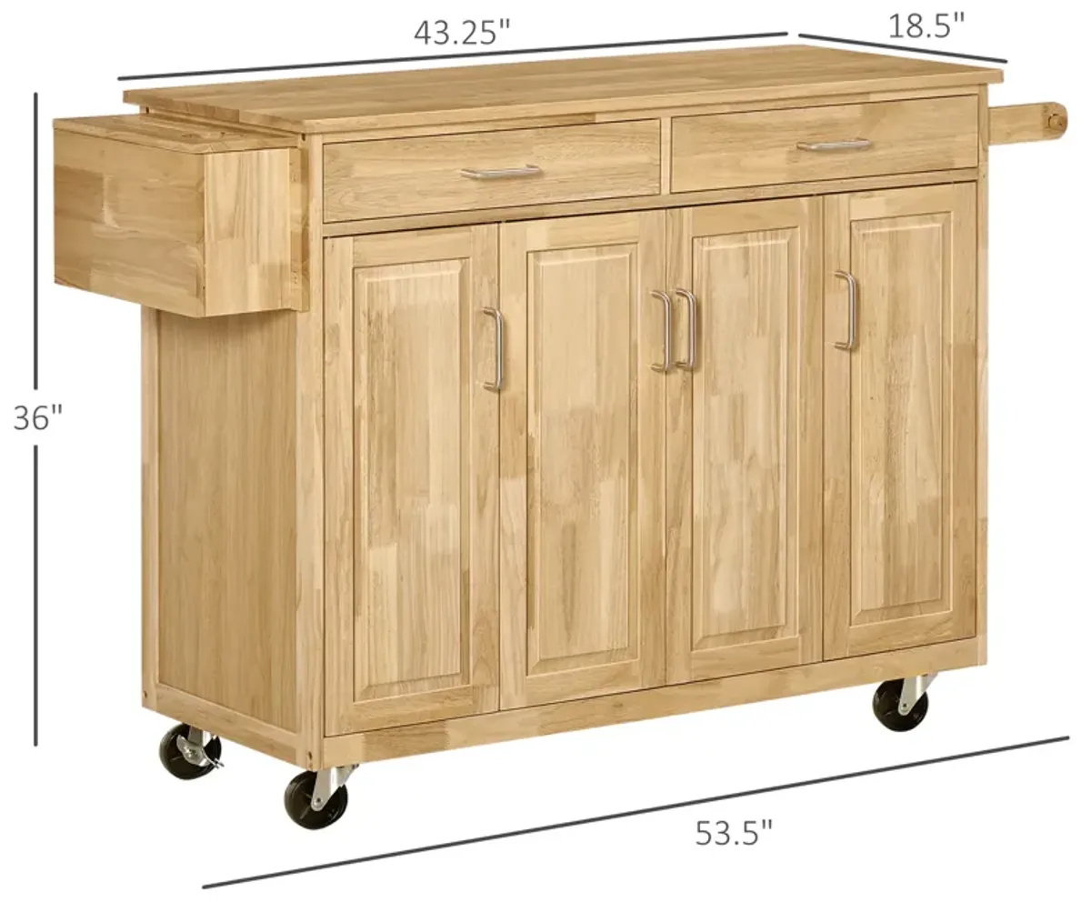 Wooden Rolling Kitchen Island Storage Cart with Drawers Door Cabinets