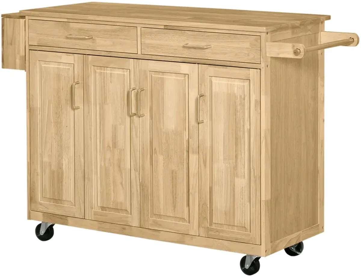 Wooden Rolling Kitchen Island Storage Cart with Drawers Door Cabinets