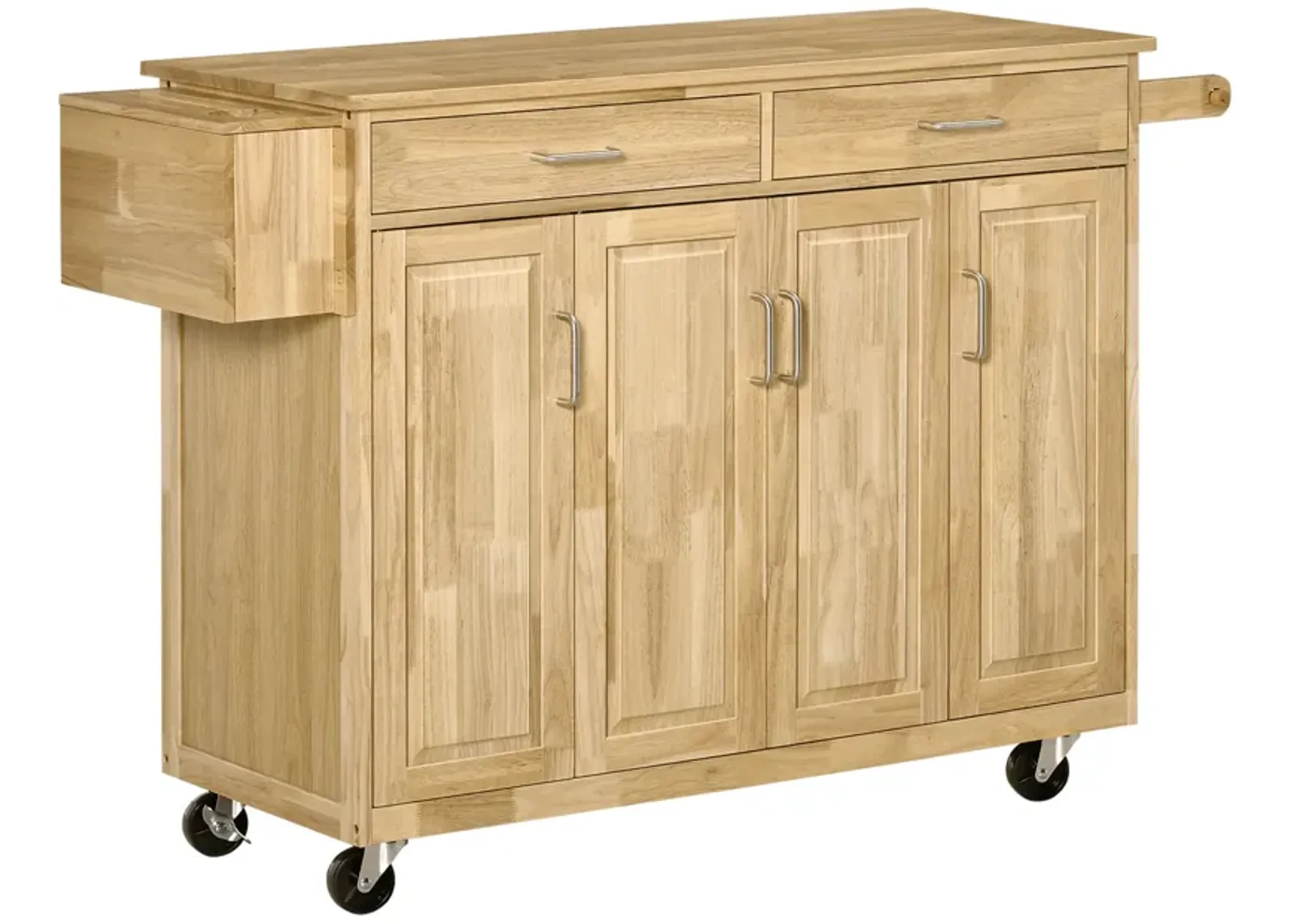 Wooden Rolling Kitchen Island Storage Cart with Drawers Door Cabinets