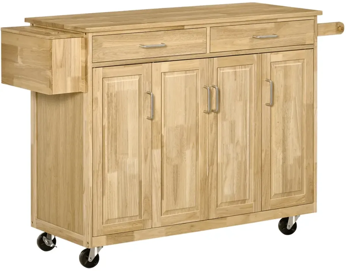 Wooden Rolling Kitchen Island Storage Cart with Drawers Door Cabinets