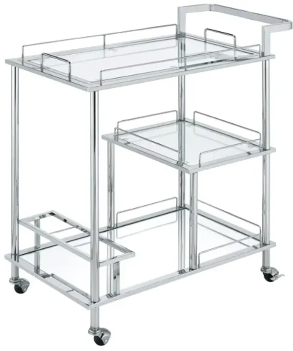 Splinter Serving Cart, Clear Glass & Chrome Finish