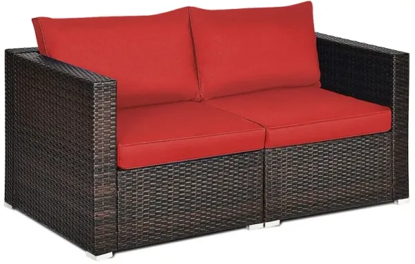 Mondawe 2 Pieces Patio Rattan Sectional Conversation Sofa Set