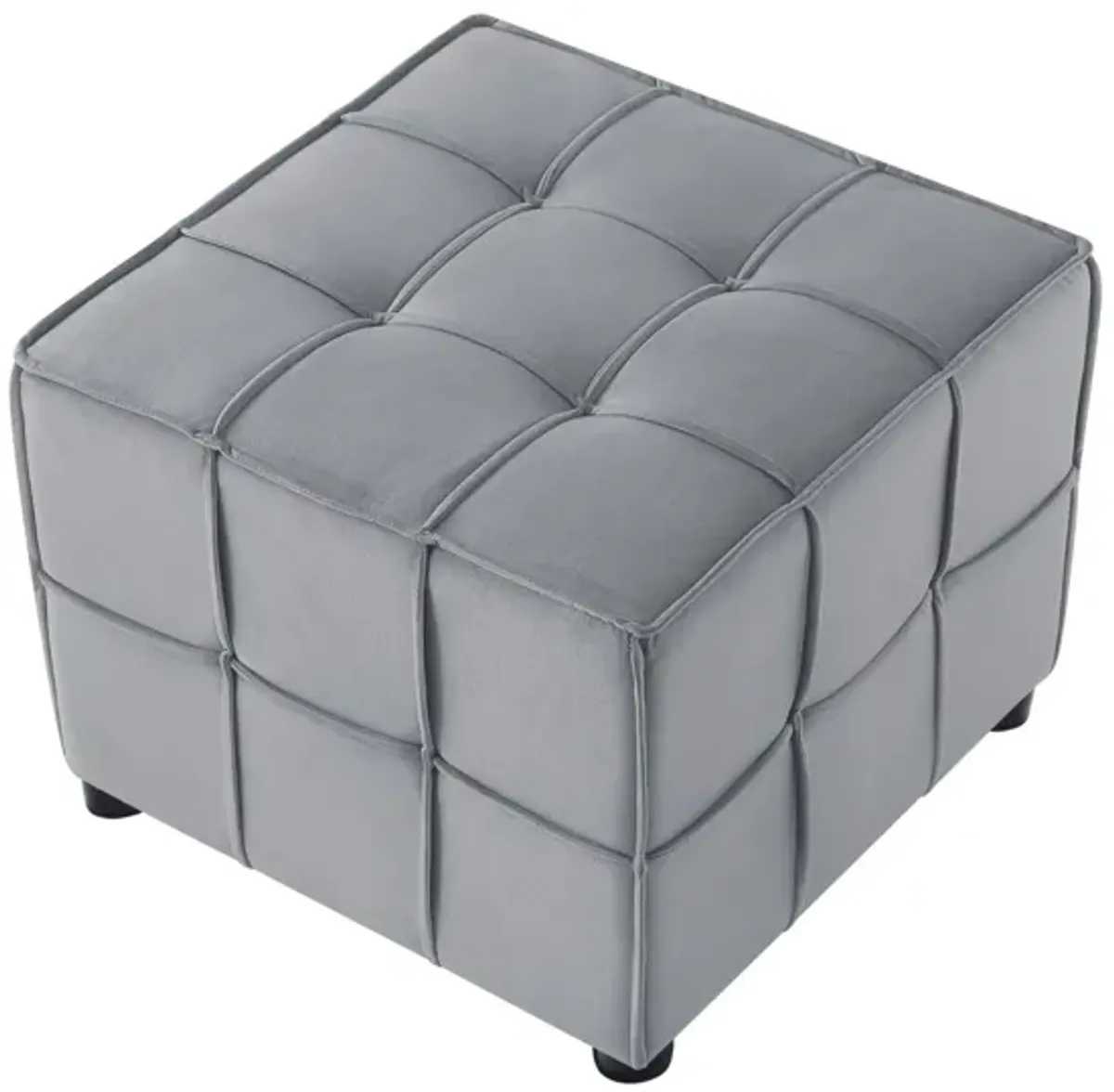 Hivvago 22" Light Grey Velvet And Black Cube Ottoman