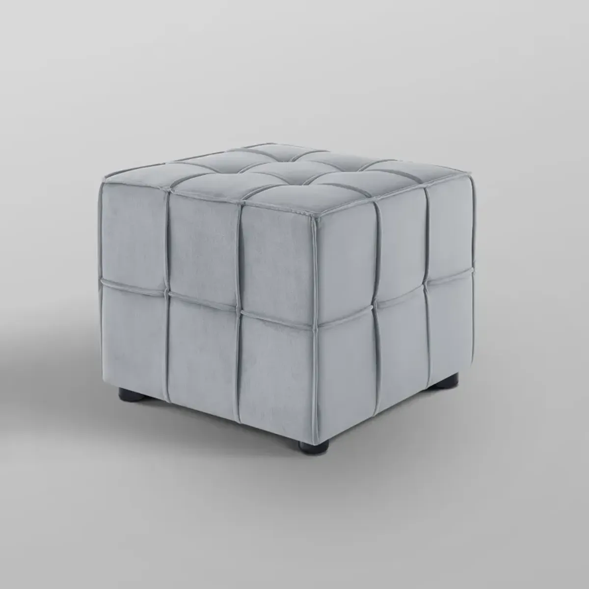 Hivvago 22" Light Grey Velvet And Black Cube Ottoman