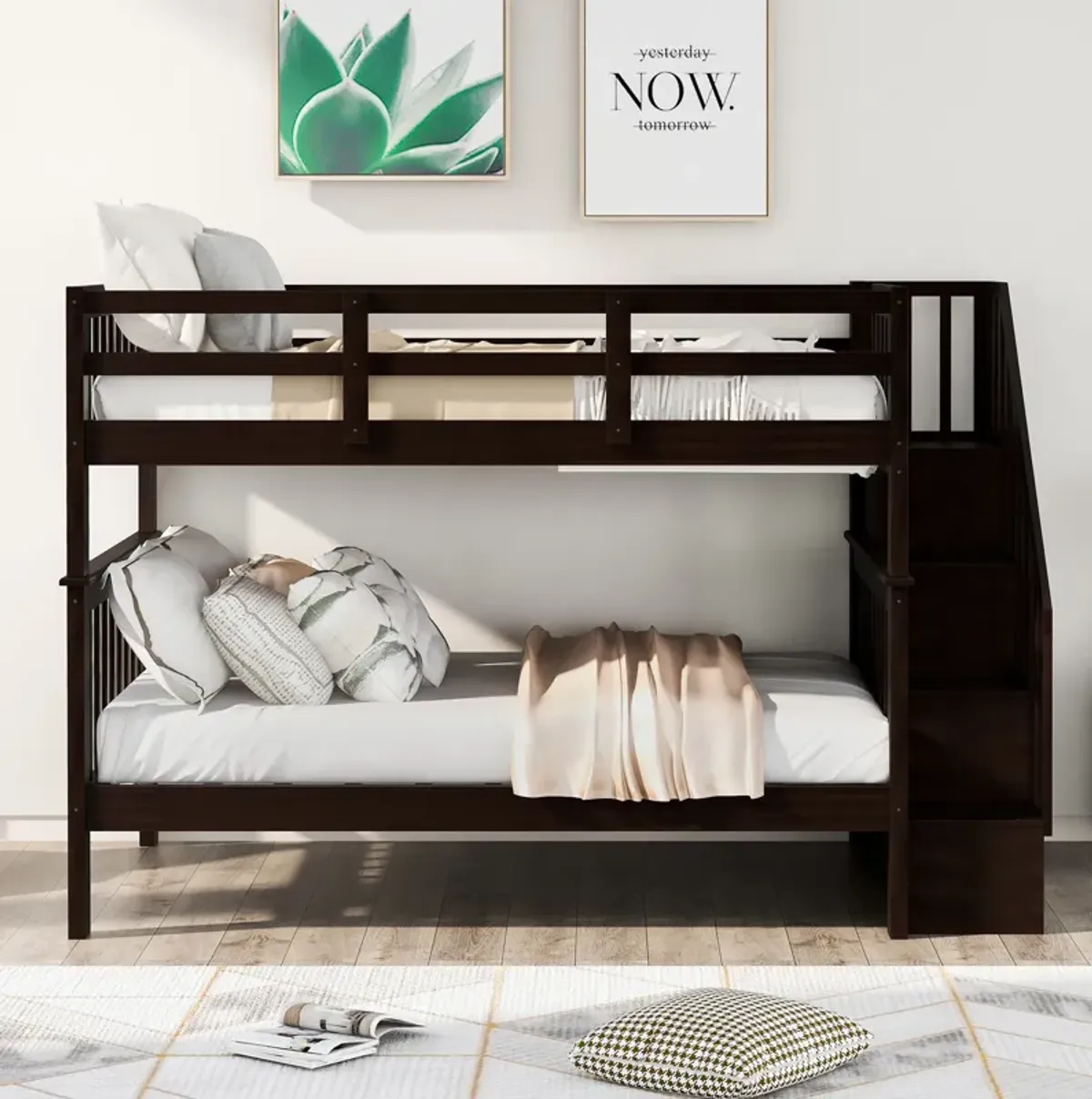 Modern Storage Bunk Bed with Open Shelves