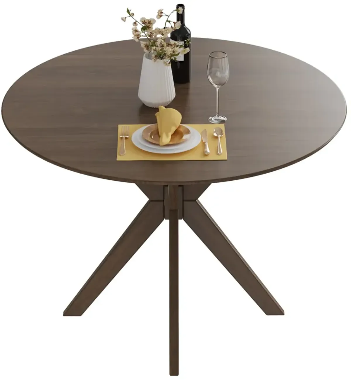 36 Inch Round Wood Dining Table with Intersecting Pedestal Base