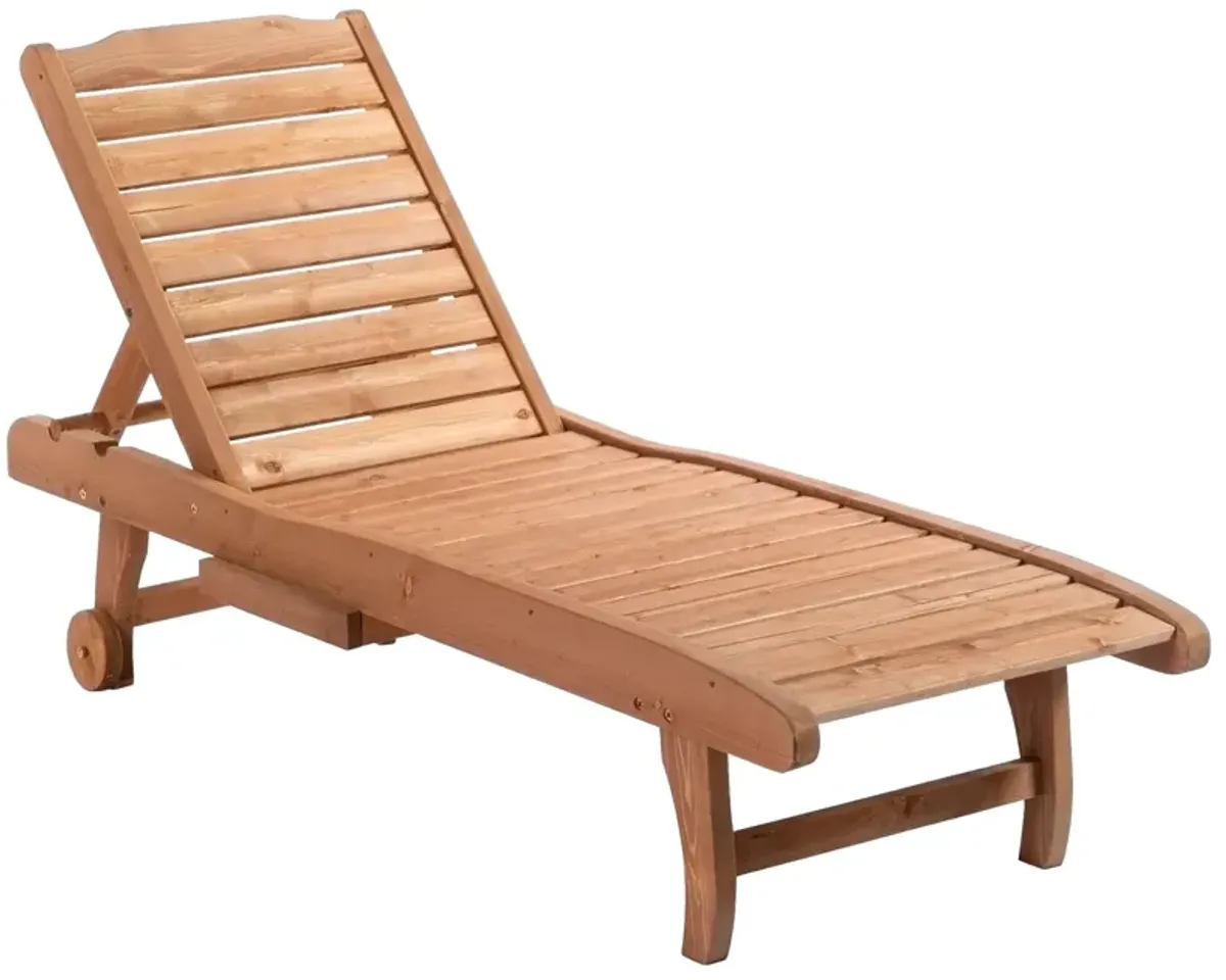 Poolside Lounger: Red Wood Look Chaise with Adjustable Back and Tray