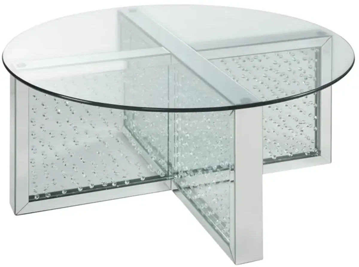 Modern Style Round glass and Faux crystal coffee Table, Silver(D0102H76HRJ)
