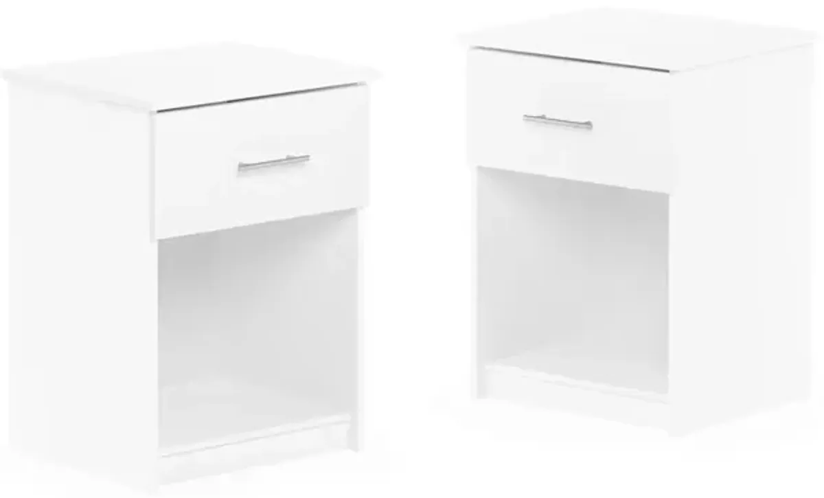 Furinno Tidur Nightstand with Handle with One Drawer, Set of 2, Solid White