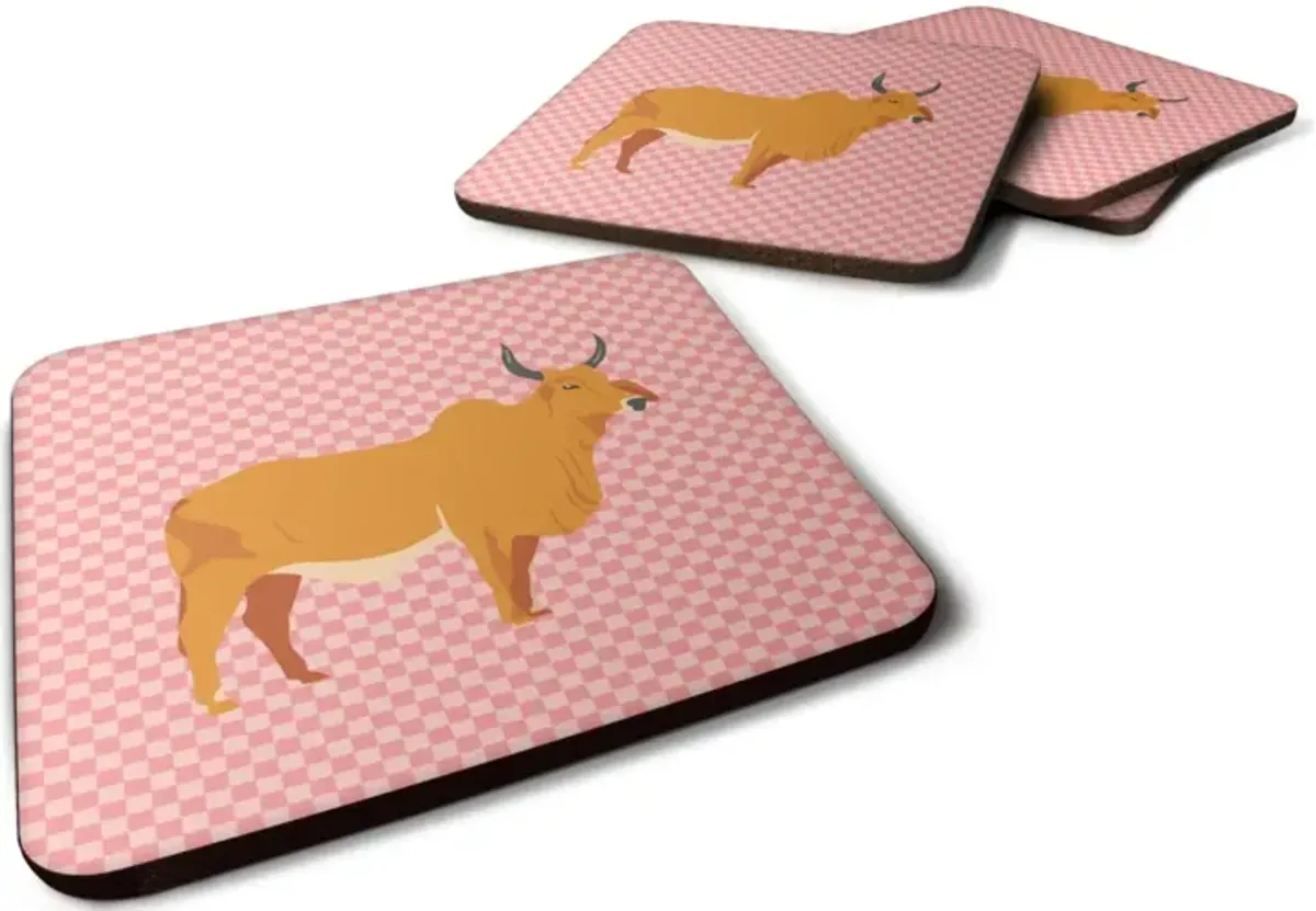 Caroline's Treasures Zebu Indicine Cow Pink Check Decorative Coasters, 3.5, Multicolor