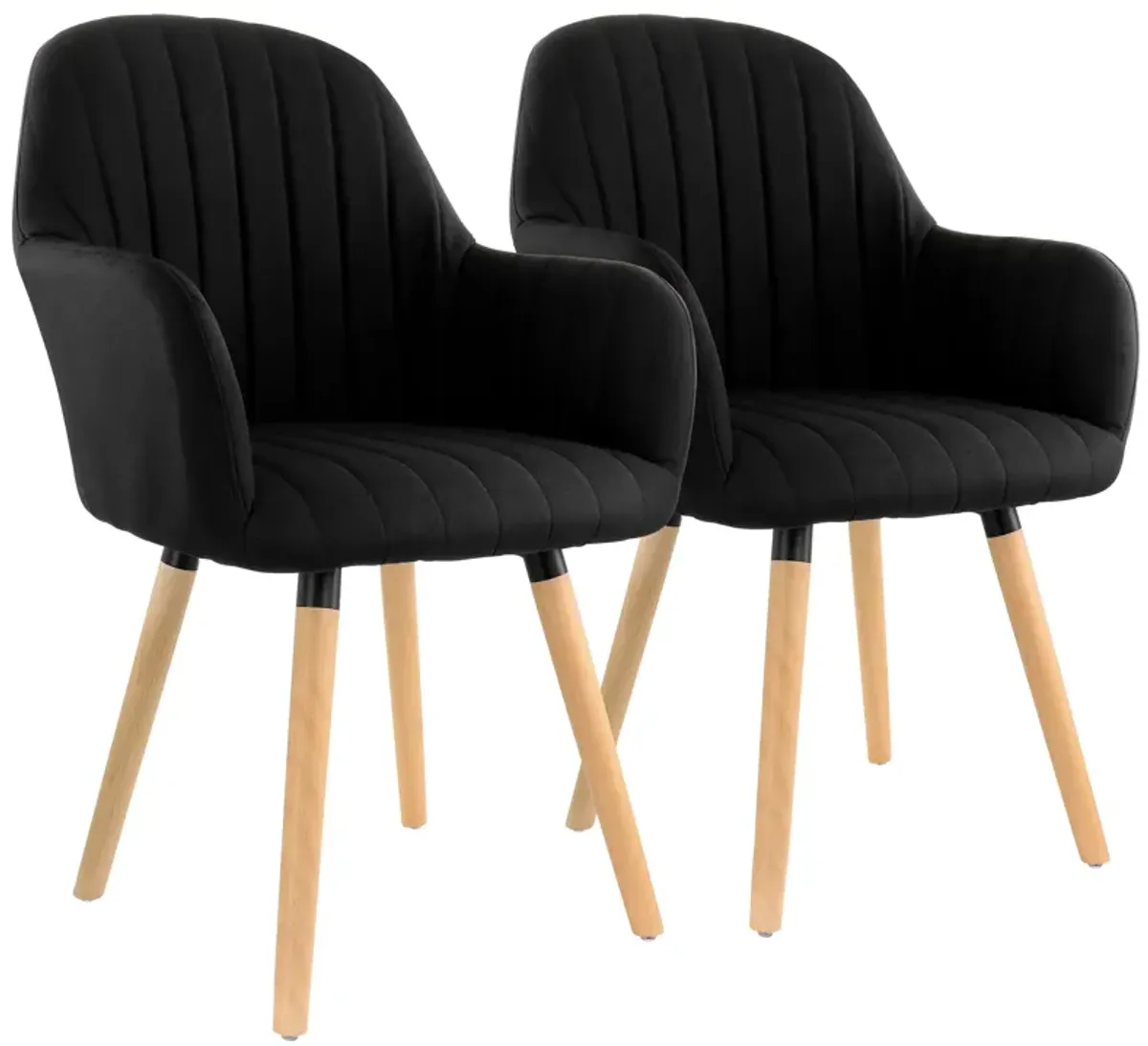 Elama 2 Piece Fabric Tufted Chair in Black with Wooden Legs