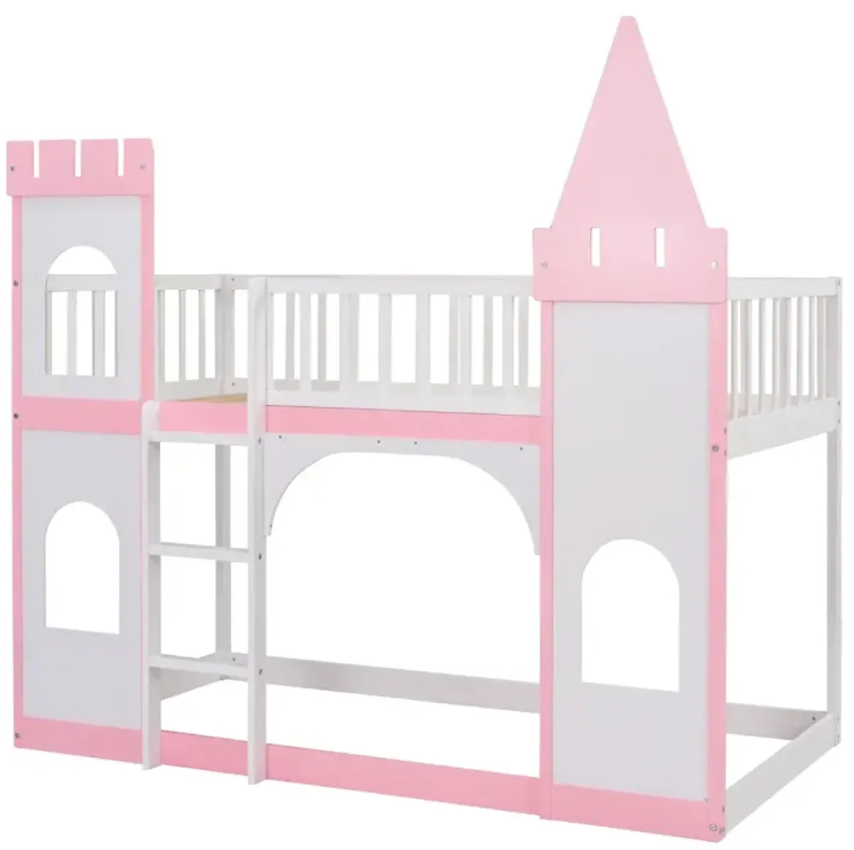 Twin Over Twin Castle Bunk Bed With Ladder - Pink