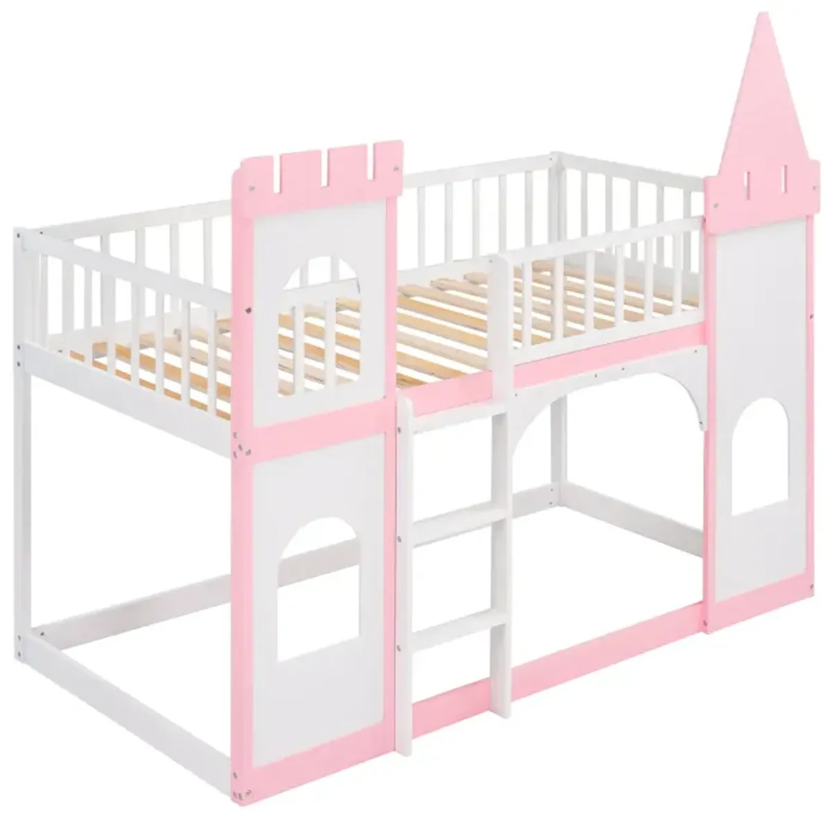 Twin Over Twin Castle Bunk Bed With Ladder - Pink