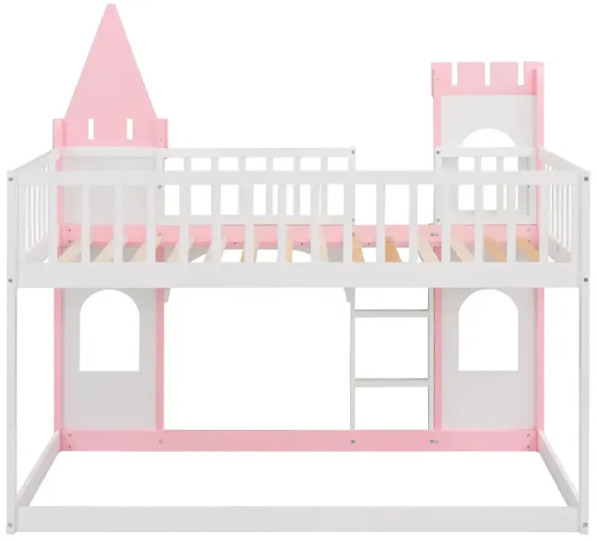 Twin Over Twin Castle Bunk Bed With Ladder - Pink