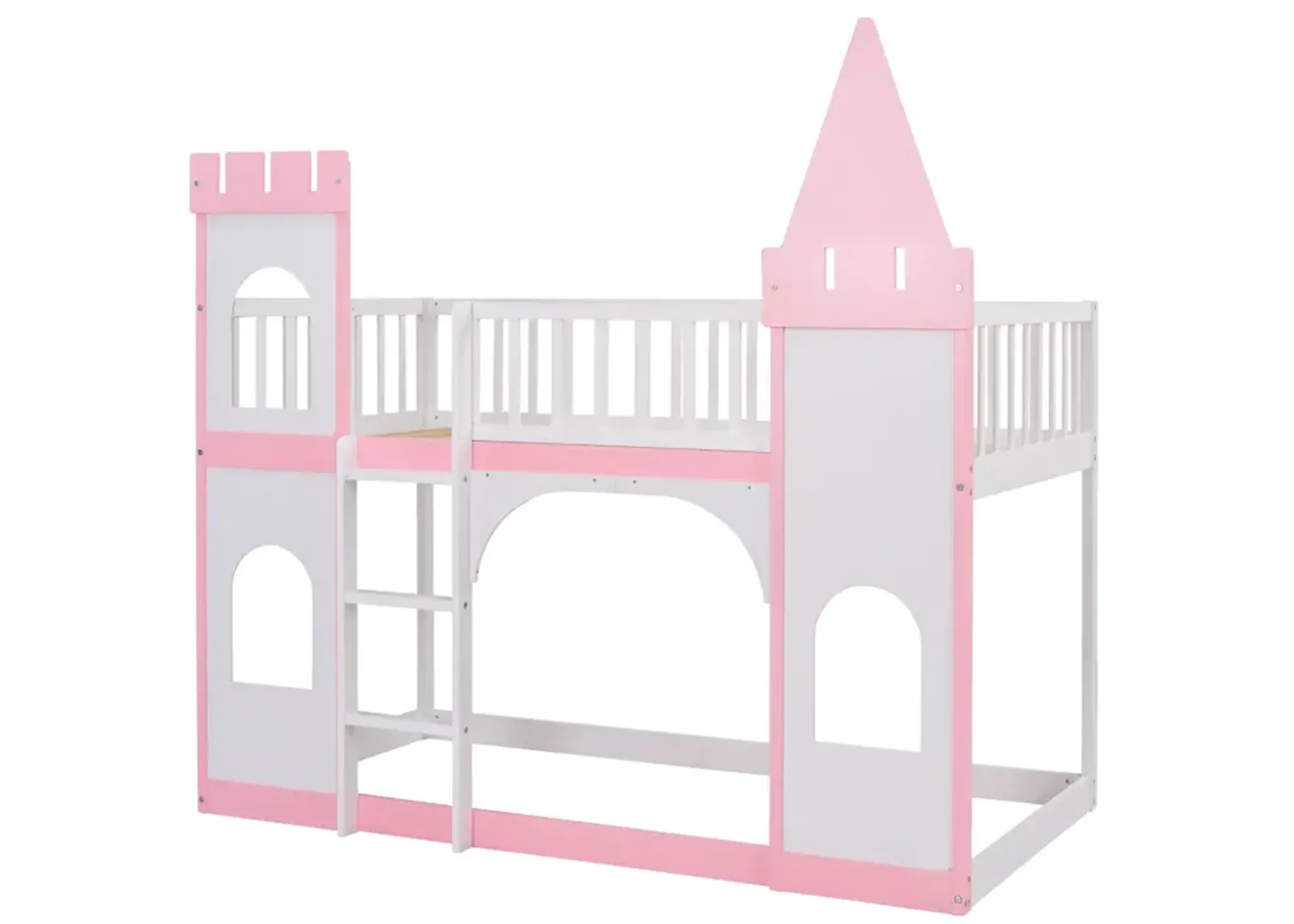 Twin Over Twin Castle Bunk Bed With Ladder - Pink