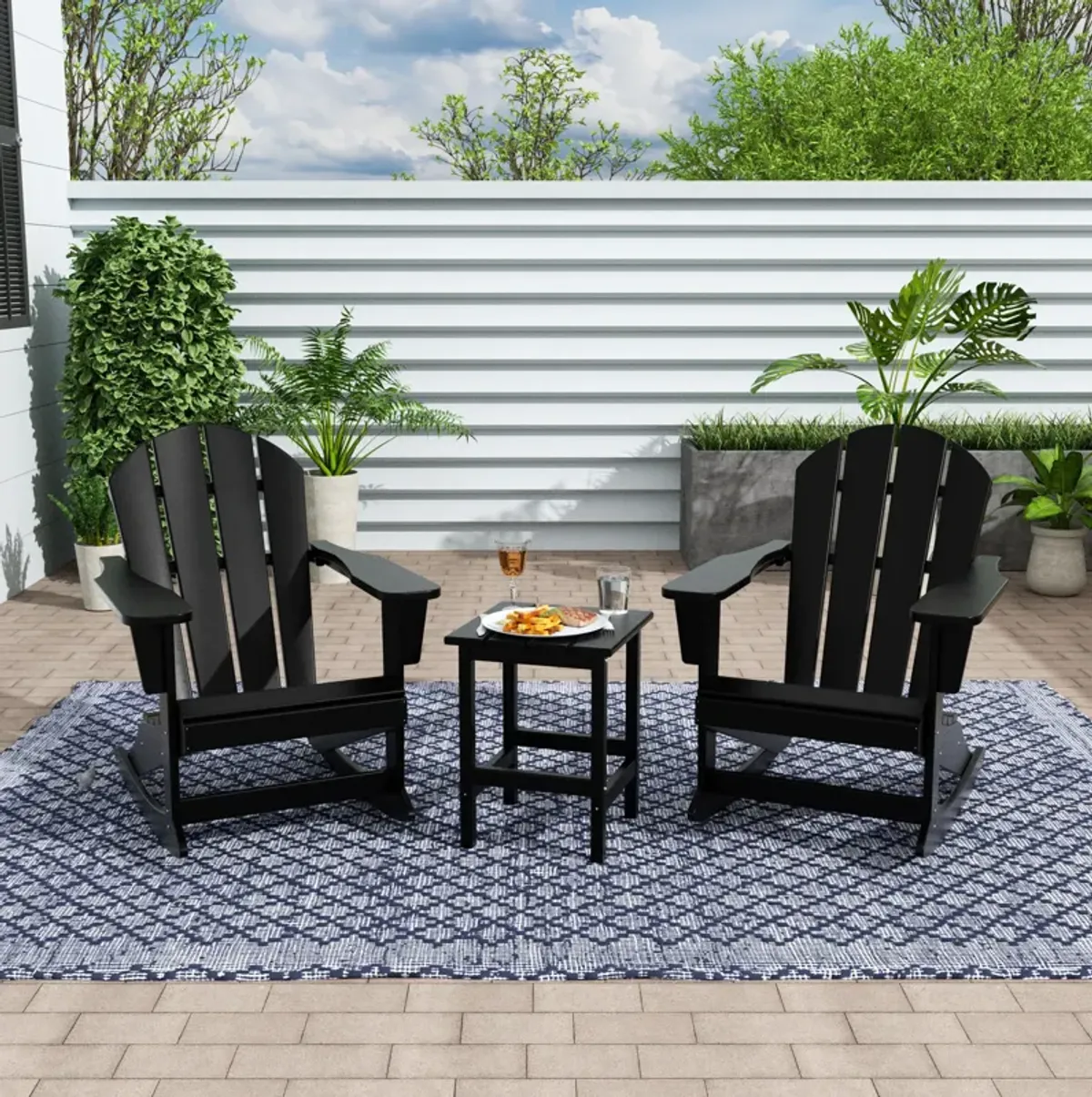 WestinTrends 3-Piece Outdoor Patio Rocking Adirondack Chairs with Side Table Set