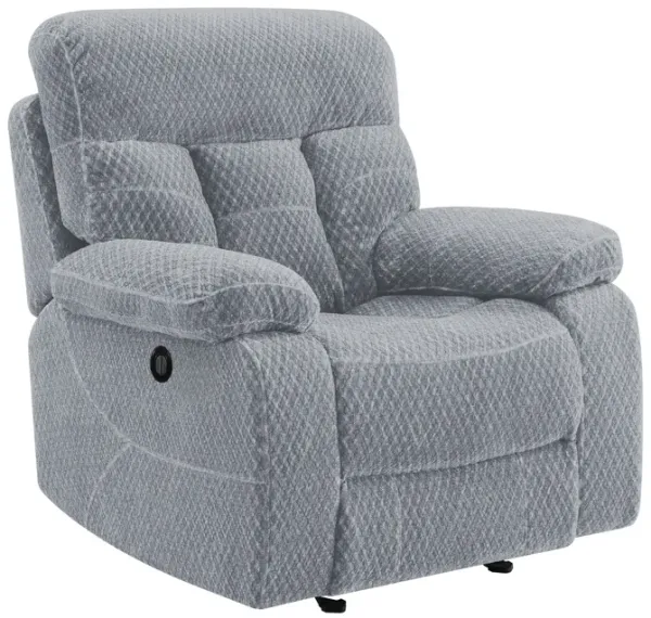 Charl 38 Inch Power Recliner Glider Chair, USB Charger Light Gray Polyester - Benzara