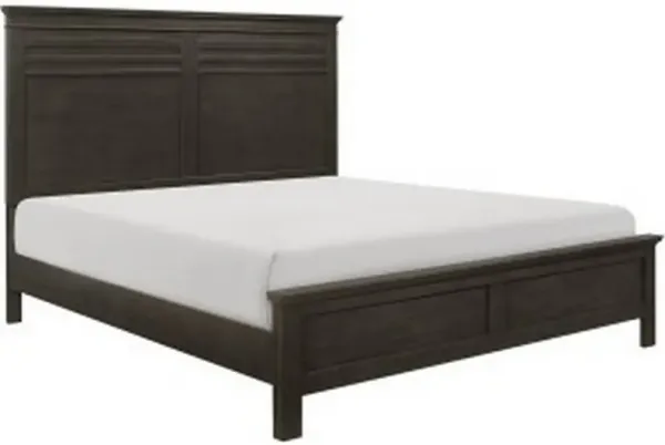 Candy Queen Bed, Farmhouse Embossed Accented Headboard, Charcoal Gray Wood - Benzara