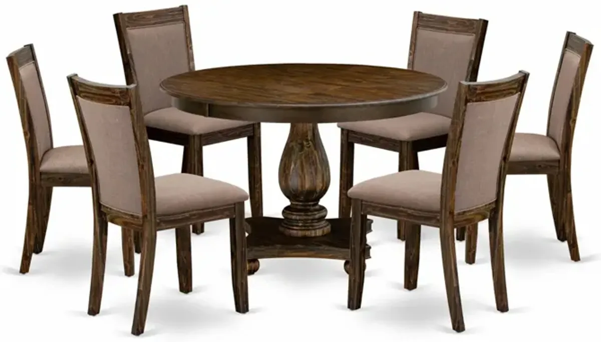 East West Furniture F2MZ7-748 7Pc Dining Set - Round Table and 6 Parson Chairs - Distressed Jacobean Color