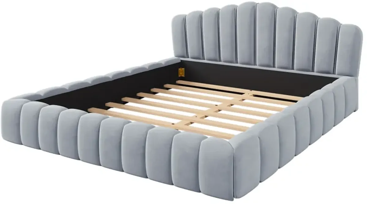 Merax Velvet Bed Frame with Shell-Shaped Headboard