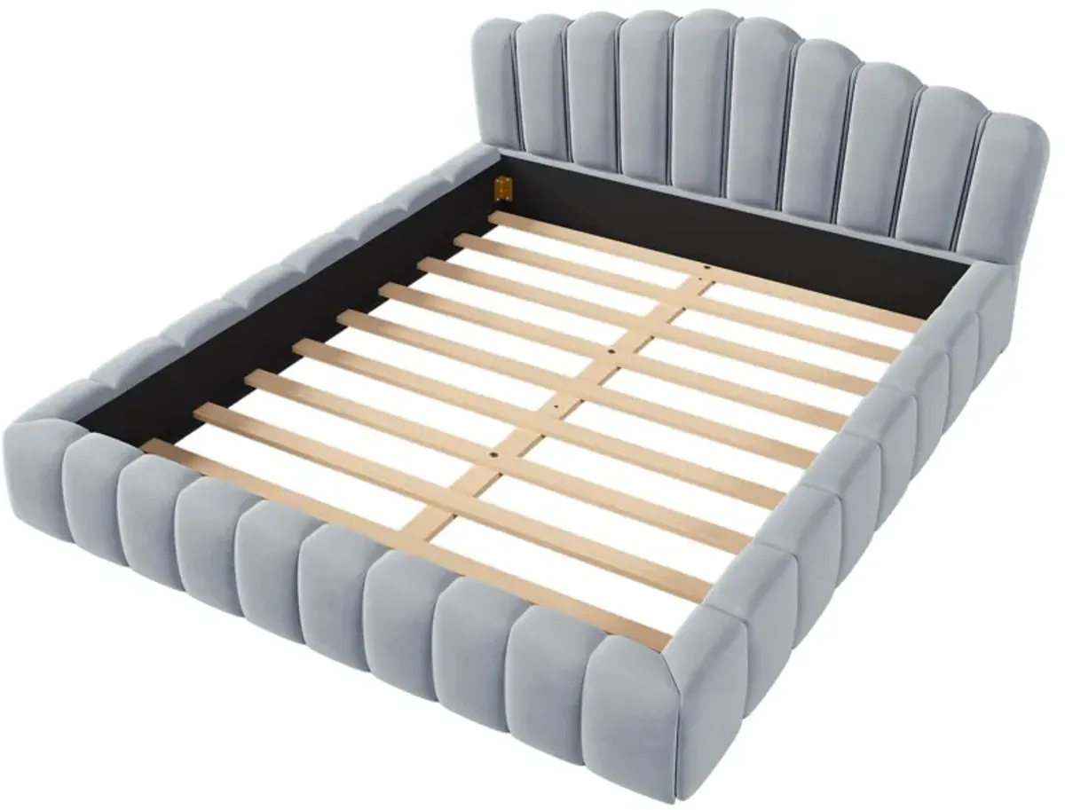 Merax Velvet Bed Frame with Shell-Shaped Headboard