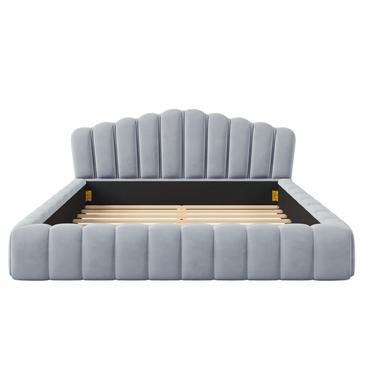 Merax Velvet Bed Frame with Shell-Shaped Headboard