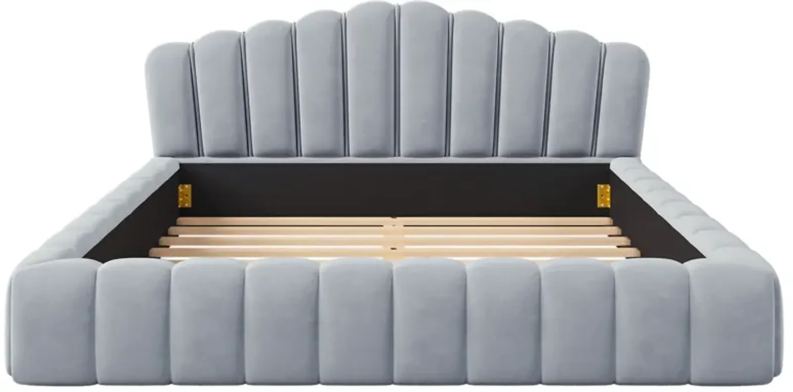 Merax Velvet Bed Frame with Shell-Shaped Headboard