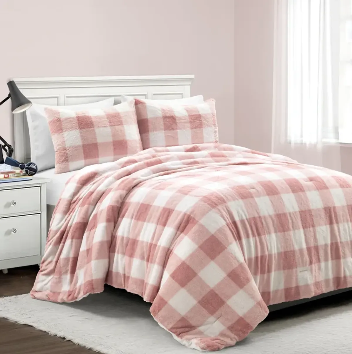 Plaid Ultra Soft Faux Fur Light Weight All Season Kids Back To Campus Comforter 2-Pc Set