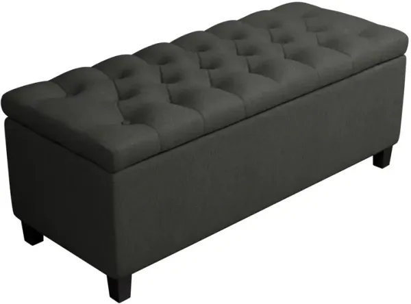 44 Inch Modern Lift Top Storage Bench, Button Tufted Seat, Charcoal Fabric-Benzara