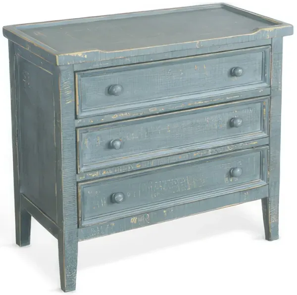 Rena Side End Table with 3 Drawers, 28 Inch Rustic Green Mahogany Wood - Benzara