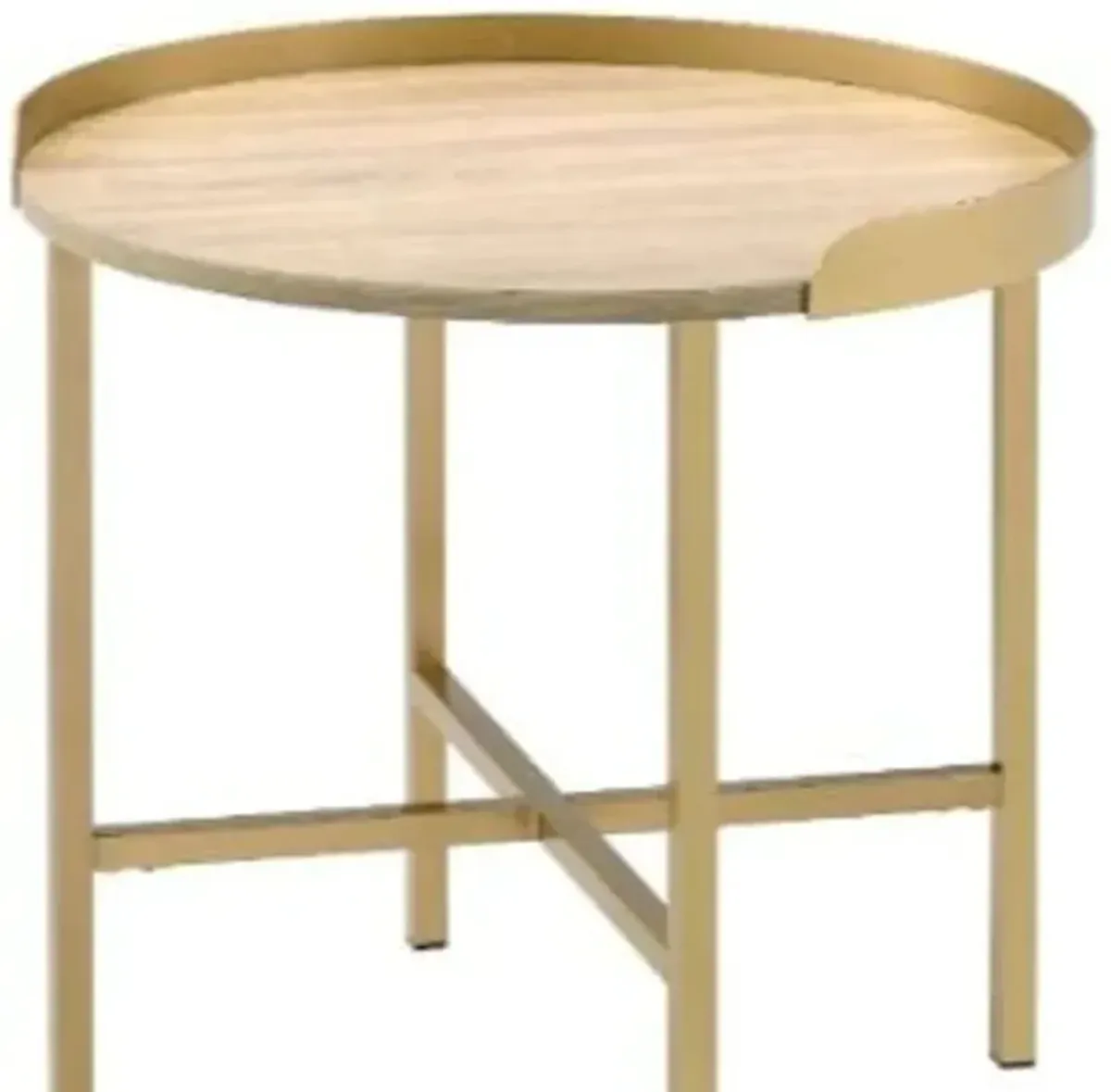 Hivvago 22" Gold And Oak Manufactured Wood And Metal Round End Table