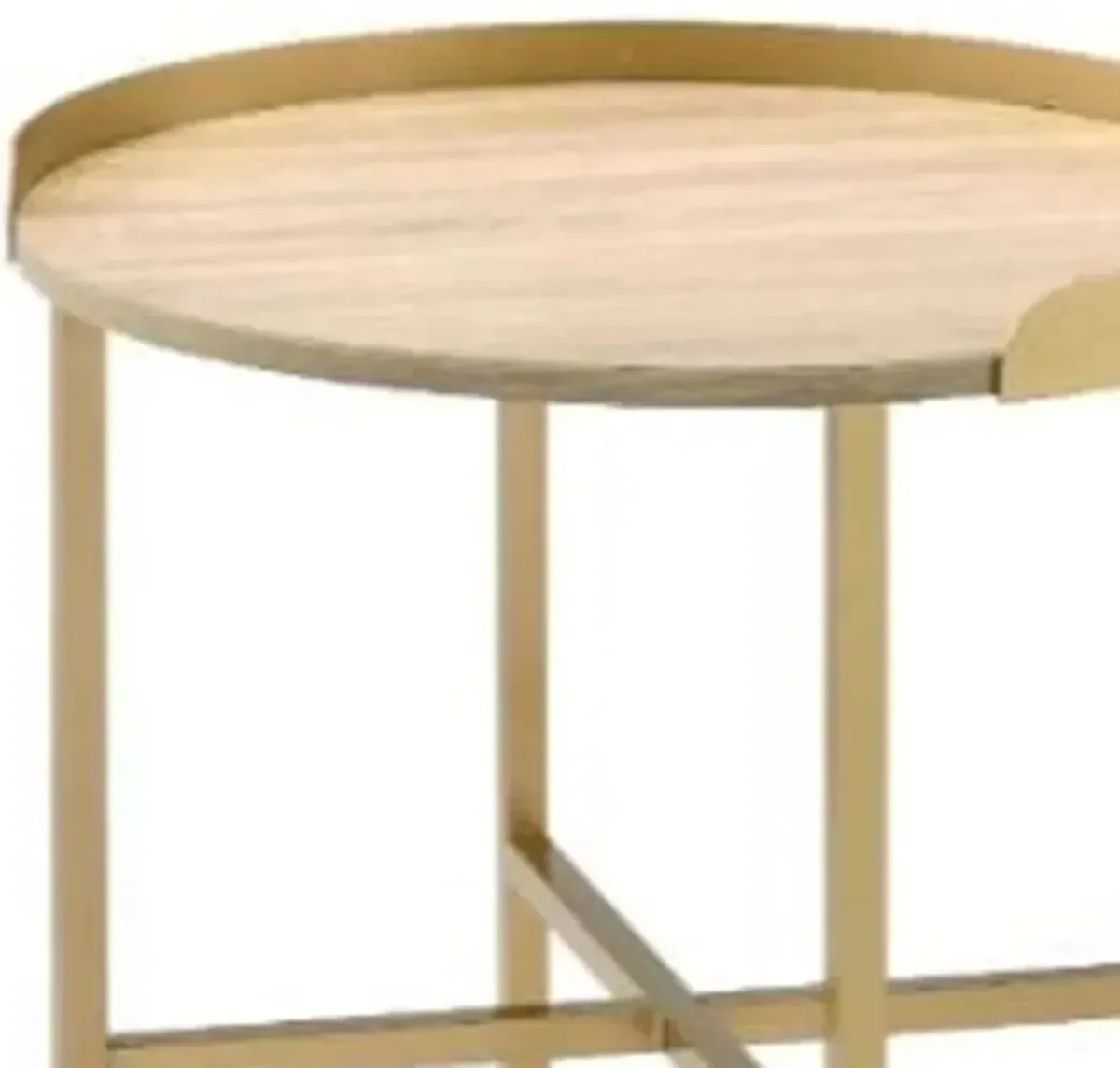 Hivvago 22" Gold And Oak Manufactured Wood And Metal Round End Table