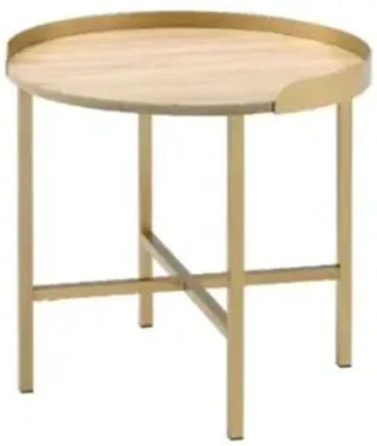 Hivvago 22" Gold And Oak Manufactured Wood And Metal Round End Table