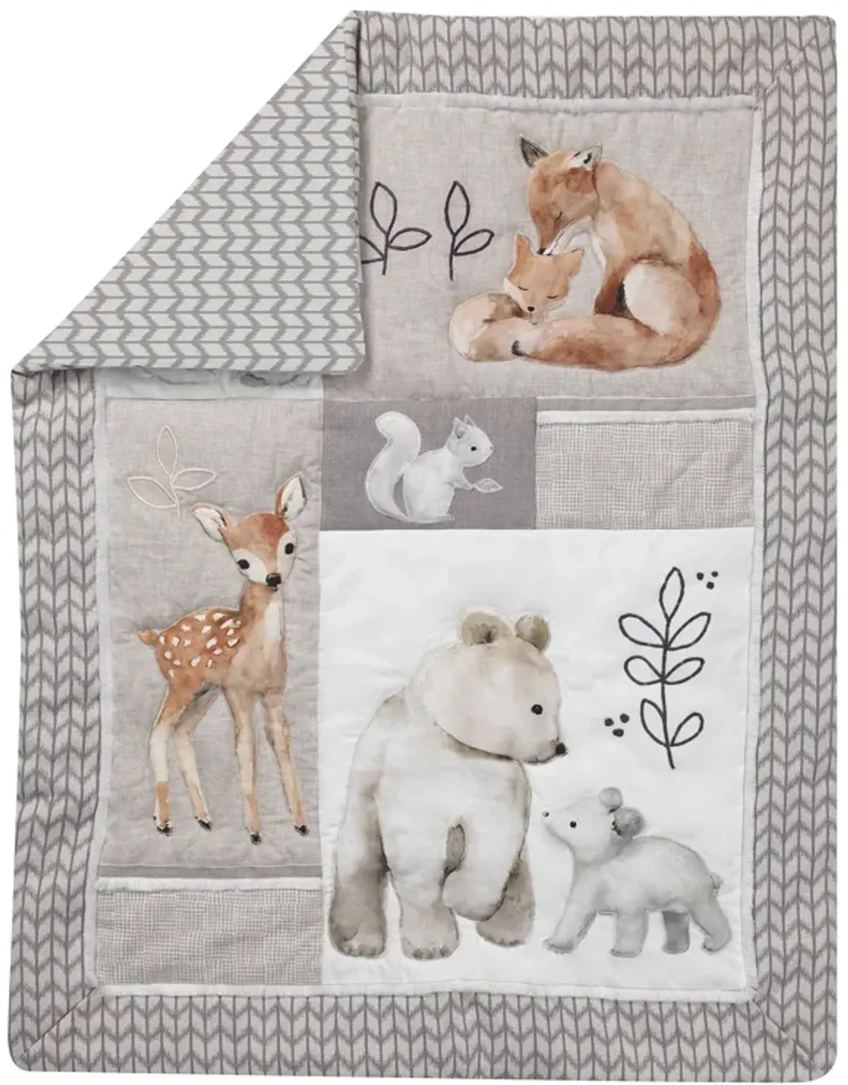 Lambs & Ivy Painted Forest 4-Piece Crib Bedding Set - Gray, Beige, White